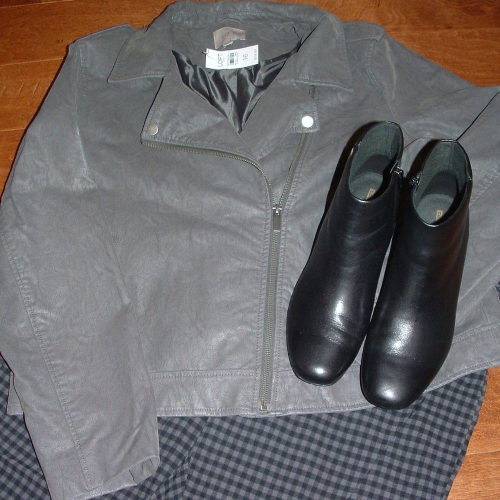 Loft Size L Gray Faux Leather Moto Jacket (NWT)
